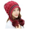 Gorro Tejido de Invierno con Pompón y Felpa Interior para Mujer