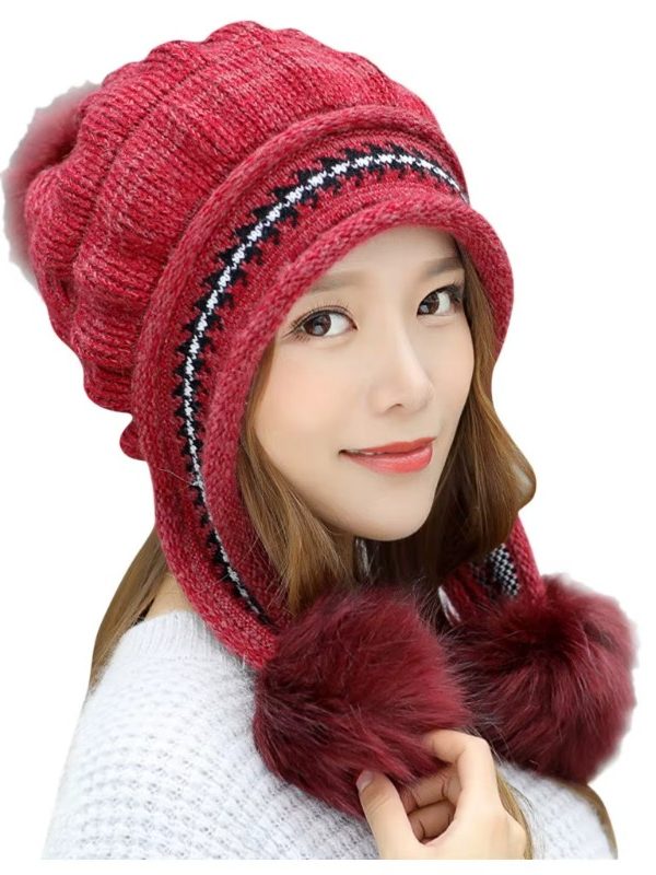 Gorro Tejido de Invierno con Pompón y Felpa Interior para Mujer