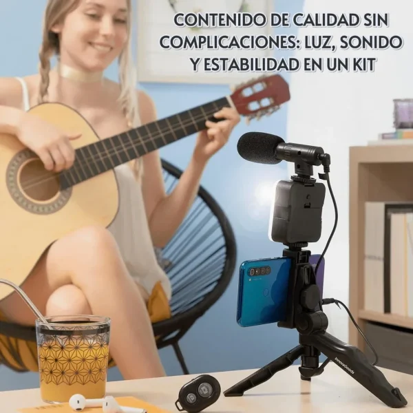 Kit de Grabación con Micrófono, Luz Led  y Trípode