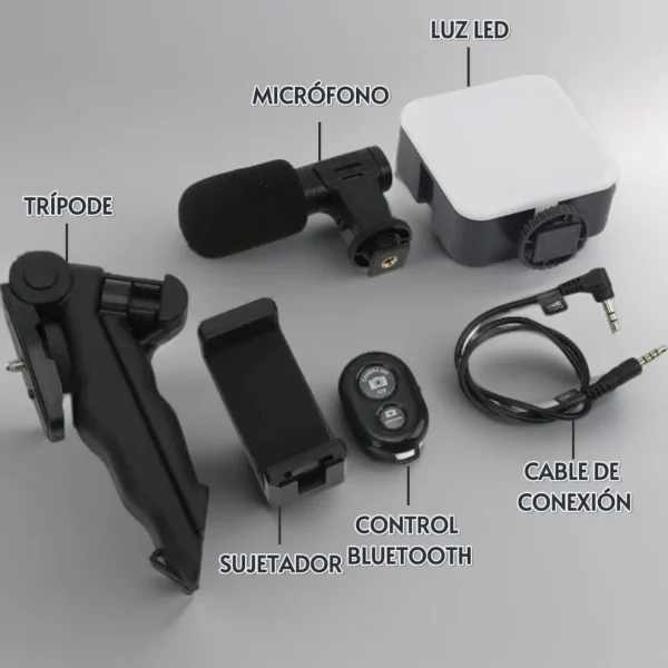 Kit de Grabación con Micrófono, Luz Led  y Trípode