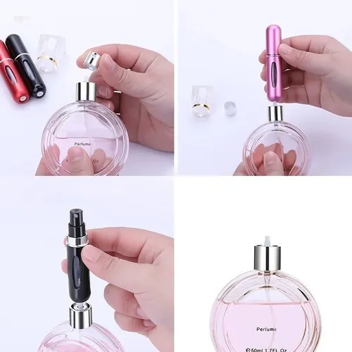 Mini botella de aluminio atomizador reciclable de perfume recargable