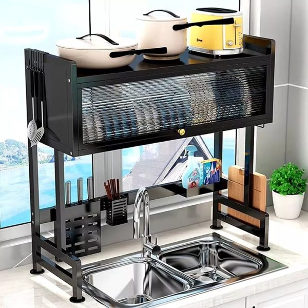 Escurridor Organizador de Platos de 2 Niveles con Tapa para Lavadero