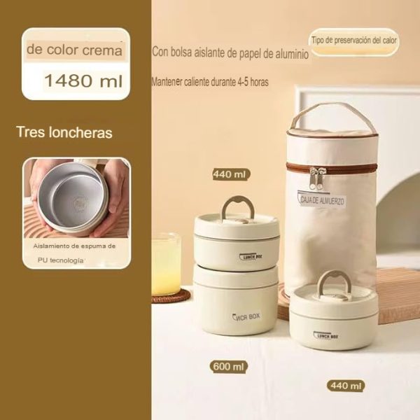 Fiambrera Térmica Circular 3 Recipientes Acero 316 + Bolsa