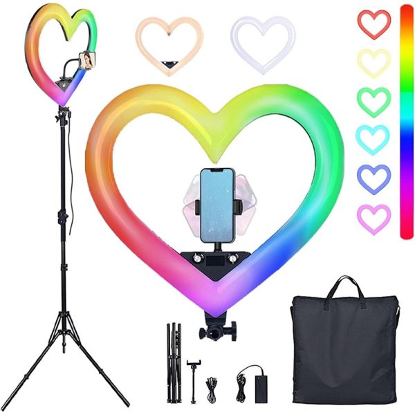 Kit Aro LED Corazon RGB+ Tripode con Soporte para Celular y Camara