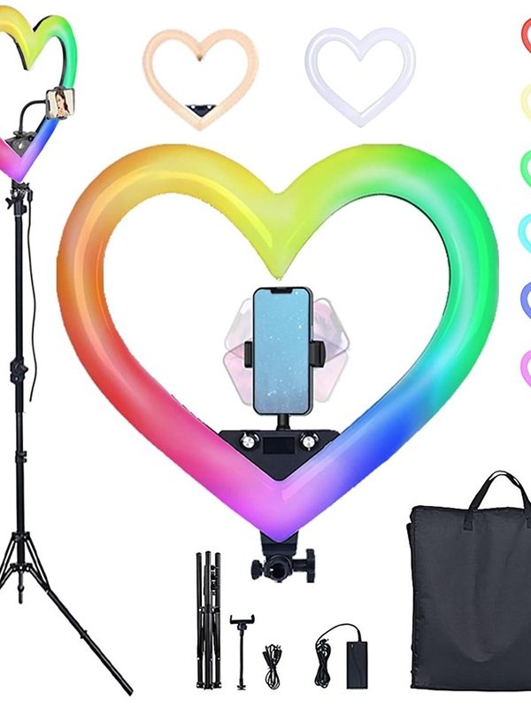 Kit Aro LED Corazon RGB+ Tripode con Soporte para Celular y Camara
