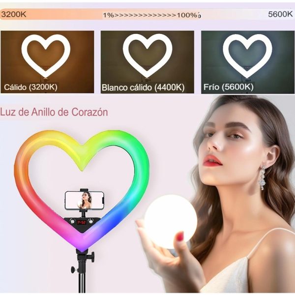 Kit Aro LED Corazon RGB+ Tripode con Soporte para Celular y Camara