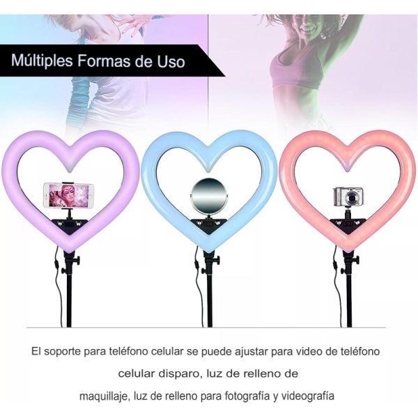 Kit Aro LED Corazon RGB+ Tripode con Soporte para Celular y Camara