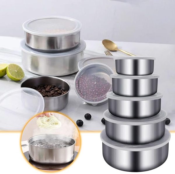 Set de 5 Bowls-Taper de Acero cocina Set de 5 Bowls-Taper de Acero Inoxidable con Tapa