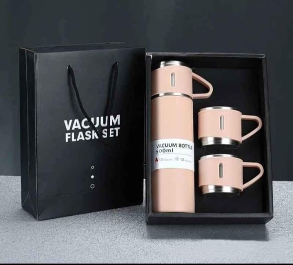 Termo-De-Acero-Inoxidable-Con-Doble-Taza-rosado.jpg Termo De Acero Inoxidable Con 3 Tazas