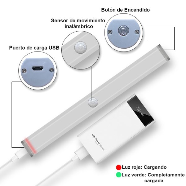 Lámpara LED cilíndrica Recargable con Sensor de Movimiento