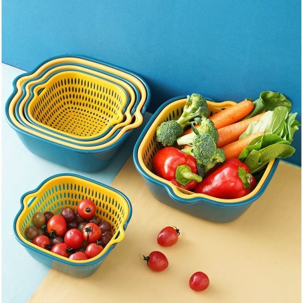 Set de 6 Escurridores multifuncional para limpiar, drenar y almacenar frutas y verduras