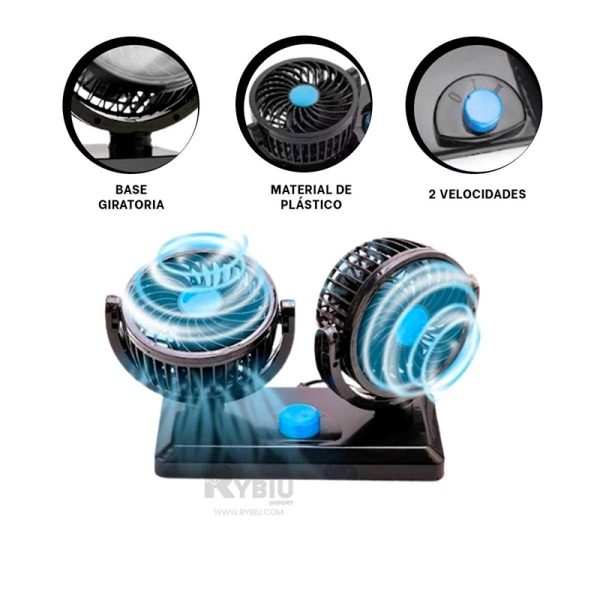 Ventilador Doble 360 grados Graduable Portatil para Automoviles y Escritorio